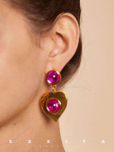 wearing Pink Gemstone Love Earrings